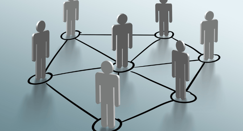 cutouts of a human figure connected to each other in a network