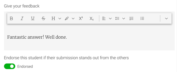 A screenshot showing feedback being given in an insendi-built course.